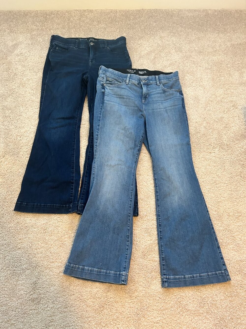 Set of 2 Torrid Bombshell Flare Jeans - Size 16R, Dark and Medium Wash